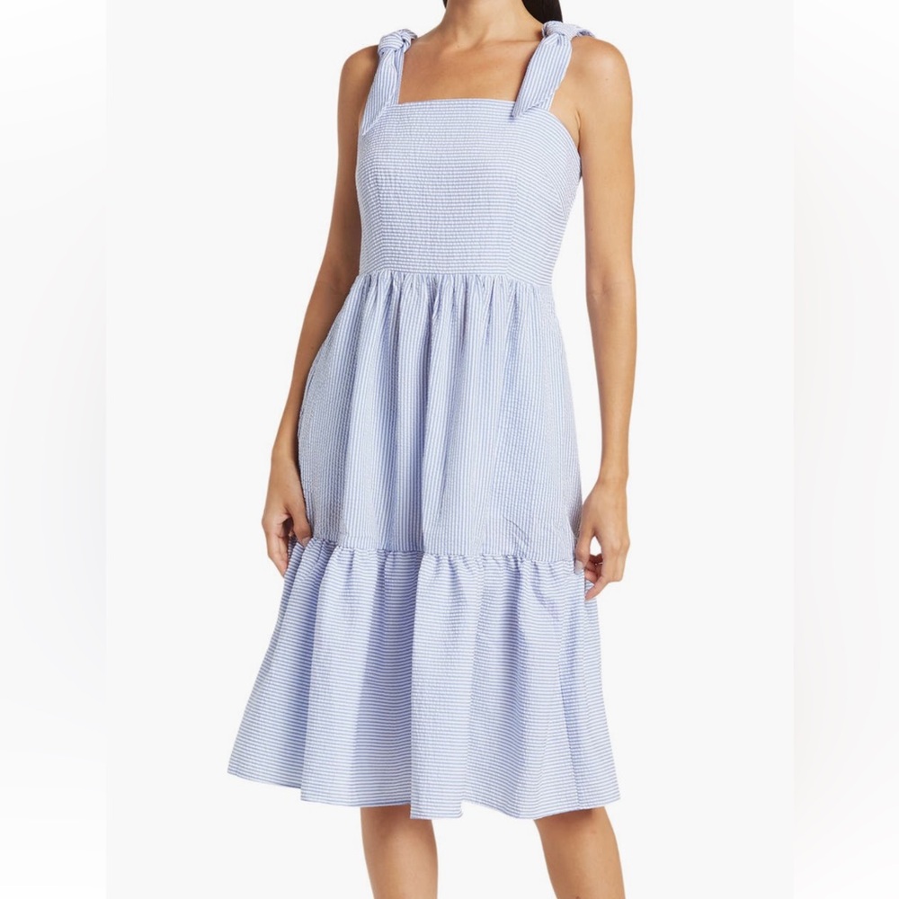 Blue Seersucker Dress Vince Camuto Size 14 Large X-Large New with Tags NWT